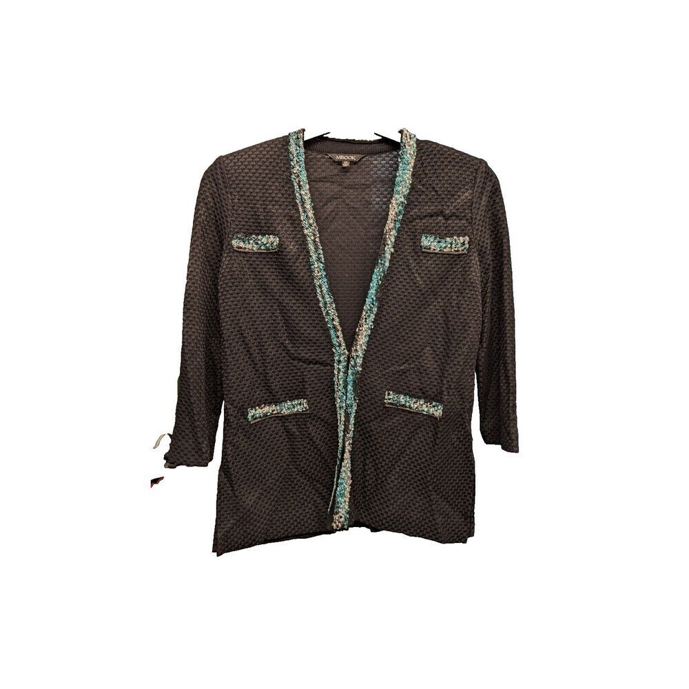 $398 Misook Semi Sheer Hook Eye 3/4‎ Sleeve Textured Knit Acrylic Jacket XS